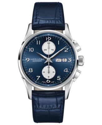 Hamilton - Men's Swiss Automatic Jazzmaster Maestro Blue Leather Strap Watch 41mm