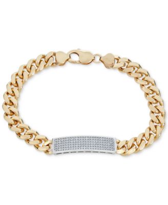 Italian Gold - Men's Diamond (1 ct. t.w.) ID Bracelet in 14k Gold-Plated Sterling Silver