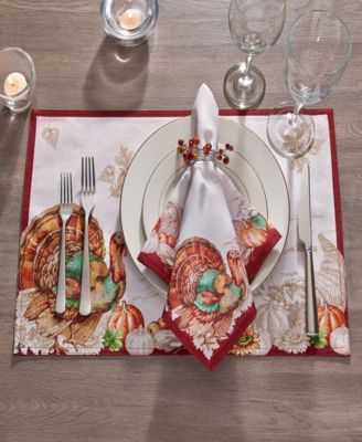Elrene - Holiday Turkey Bordered Fall Placemat, Set of 4