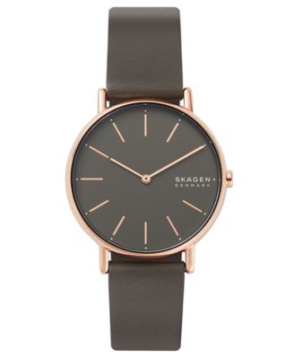 Skagen - Women's Signatur Charcoal Leather Strap Watch 38mm