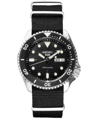 Seiko - Men's Automatic 5 Sports Black Nylon Strap Watch 42.5mm