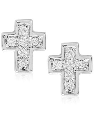 Rhona Sutton - Children's Diamond Accent Cross Stud Earrings in Sterling Silver