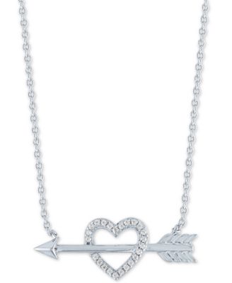 Macy's - Heart and Arrow Pendant Necklace (1/10 ct. t.w.) in Sterling Silver, 16" + 2" extender