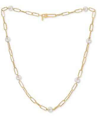 EFFY Collection - Cultured Freshwater Pearl (7mm) Large Link 18" Statement Necklace in 18k Gold-Plated Sterling Silver