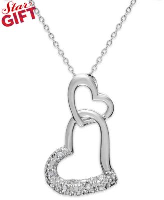 Macy's - Sterling Silver Diamond Double Heart Pendant Necklace (1/10 ct. t.w.)