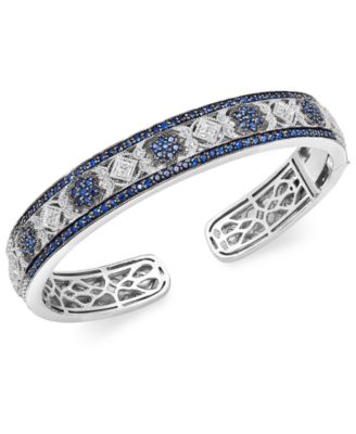 Macy's - Sapphire (2-3/4 ct. t.w.) and Diamond (1/10 ct. t.w.) Bangle Bracelet in Sterling Silver