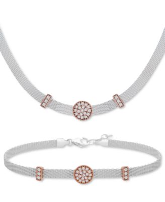 Macy's - Cubic Zirconia Mini Cluster Necklace & Bracelet Collection in Sterling Silver & Rose Gold-Plate