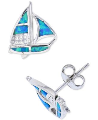 Macy's - Lab-Created Blue Opal Sailboat Stud Earrings in Sterling Silver