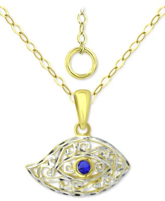 Giani Bernini - Lab-Created Blue Sapphire Evil Eye Filigree Pendant Necklace, 16" + 2" extender