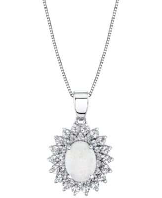 Macy's - Opal (1-1/20 ct. t.w.) & White Topaz (1-1/4 ct. t.w.) Oval Halo 18" Pendant Necklace in Sterling Silver