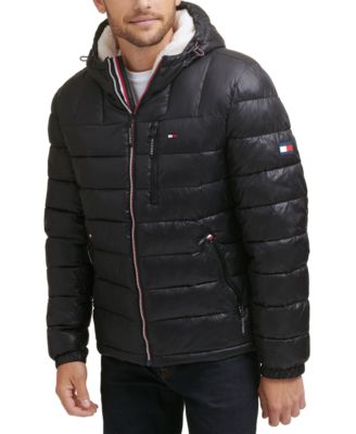 Tommy Hilfiger - Men's Fitted Midweight Sherpa Lined Hooded Water-Resistant Quilted Puffer Jacket