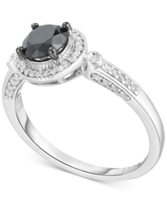 Macy's - Black Diamond (7/8 ct. t.w.) & White Diamond (1/6 ct. t.w.) Halo 18" Ring in Sterling Silver