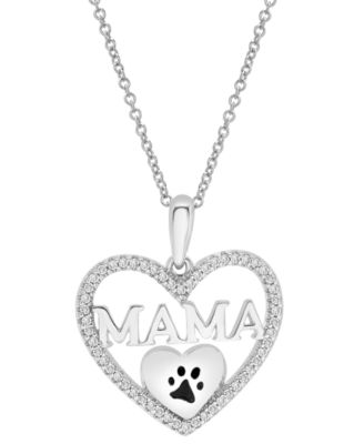 Macy's - Diamond Dog Mama Heart Pendant Necklace (1/6 ct. tw) in Sterling Silver
