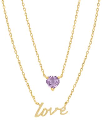 Macy's - Amethyst Heart & Love Layered Necklace (3/8 ct. t.w.) in 14k Gold-Plated Sterling Silver, 13-1/2" + 2" extender