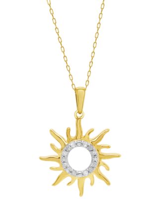 Macy's - Diamond Sun 18" Pendant Necklace (1/10 ct. t.w.) in Sterling Silver & 14k Gold-Plate