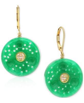 Macy's - Dyed Green Jade Disc Leverback Drop Earrings in 14k Gold-Plated Sterling Silver