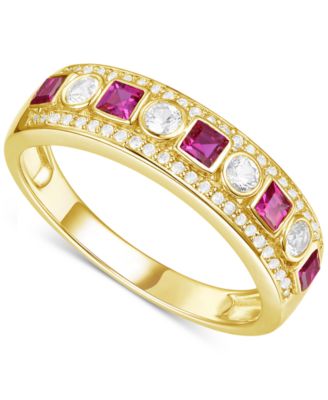 Macy's - Lab-Created Ruby (1/4 ct. t.w.) & Lab-Created White Sapphire (1/3 ct. t.w.) Band in 14k Gold-Plated Sterling Silver