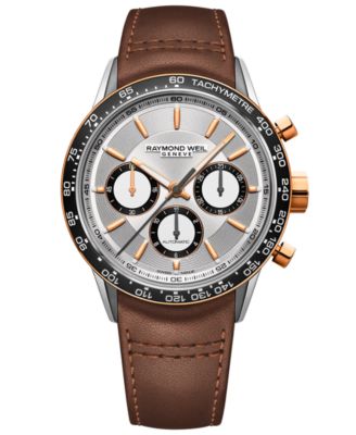 Raymond Weil - Men's Swiss Automatic Chronograph Freelancer Brown Leather Strap Watch 44mm