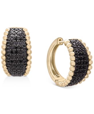 Wrapped in Love - Black Diamond Bead Edge Small Hoop Earrings (1 ct. t.w.) in 14k Gold
