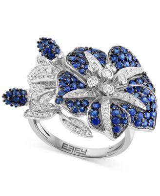 EFFY Collection - Sapphire (1-7/8 ct. t.w.) & Diamond (3/8 ct. t.w.) Flower Ring in 14k White Gold