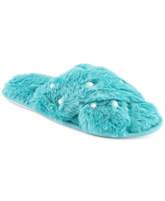 INC International Concepts - Women's Imitation Pearl-Trim Faux-Fur Cross Slide Slippers, Created for Macy's