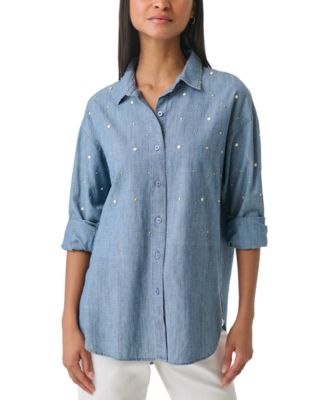 Karl Lagerfeld Paris - Women's Imitation Pearl Denim Shirt