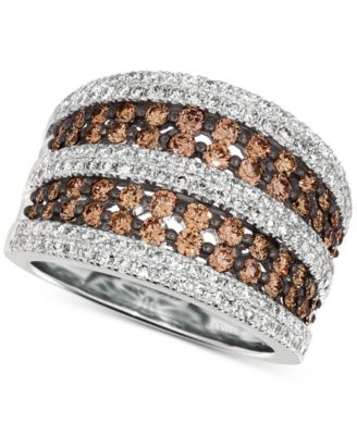 Le Vian - Chocolate Diamond (1 ct. t.w.) & Nude Diamond (3/4 ct. t.w.) Multirow Statement Ring in 14k White Gold