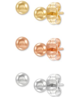 Macy's - 3-Pc. Set Polished Ball Stud Earrings in 14k Tricolor Gold