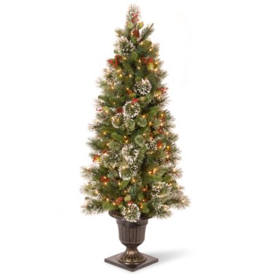 National Tree Company - National Tree 5' Wintry Pine Entrance Tree Cones, Red Berries and Snowflakes and 100 Clear Lights