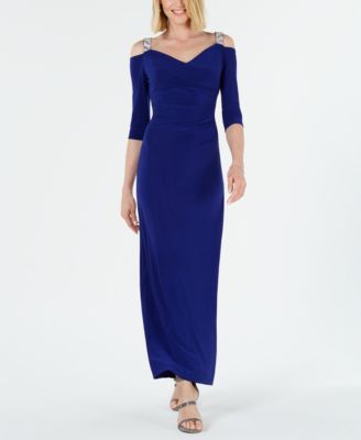 R & M Richards - Embellished Cold-Shoulder Gown