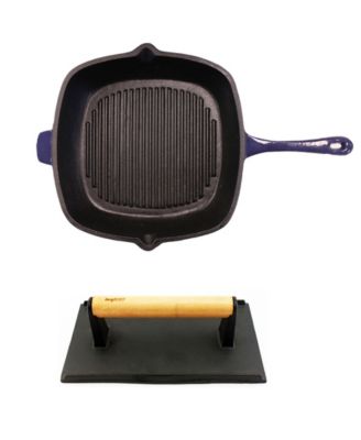 BergHOFF - Neo Cast Iron 2pc Grill Set: Grill Pan & Bacon/Steak Press, Green
