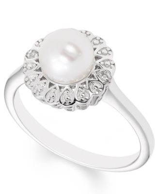 Macy's - Cultured Freshwater Pearl (7 mm) Diamond Accent Ring in Sterling Silver