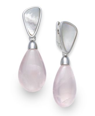 Macy's - Mother of Pearl and Rose Quartz 21x25mm Drop Earrings in Sterling Silver