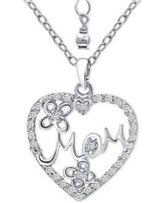 Giani Bernini - Cubic Zirconia "Mom" Heart Pendant Necklace in Sterling Silver, 16" + 2" extender