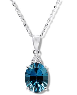 Macy's - London Blue Topaz (3 ct. t.w.) & Diamond (1/20 ct. t.w.) Pendant Necklace in 14k White Gold, 16" + 2" extender