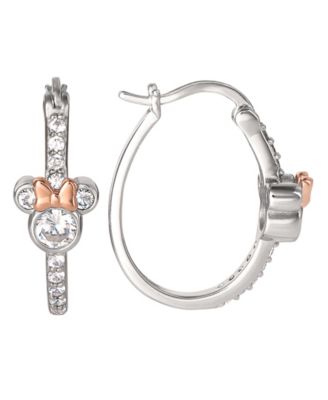 Disney - Minnie Mouse Cubic Zirconia Hoop Earrings in Sterling Silver with 18K Rose Gold Plated Accents