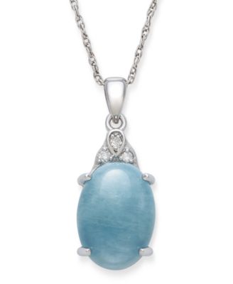 Macy's - Milky Aquamarine and Diamond Accent 18" Pendant Necklace in Sterling Silver