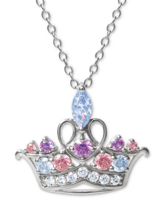 Disney - Multicolor Cubic Zirconia Tiara 18" Pendant Necklace in Sterling Silver