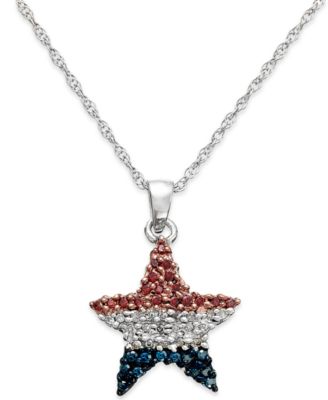 Macy's - Diamond Flag Star Pendant Necklace in Sterling Silver (1/4 ct. t.w.)
