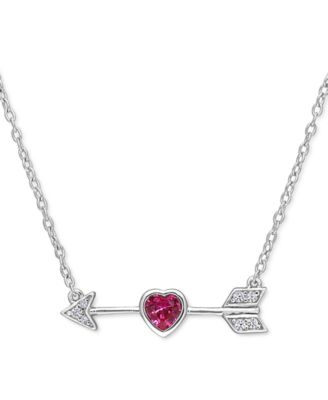 Macy's - Lab-Created Ruby (1/3 ct. t.w.) & Lab-Created White Sapphire (1/20 ct. t.w.) Heart & Arrow 18" Pendant Necklace in Sterling Silver