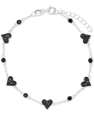 Macy's - Black Spinel Heart Chain Bracelet (1 ct. t.w.) in Sterling Silver