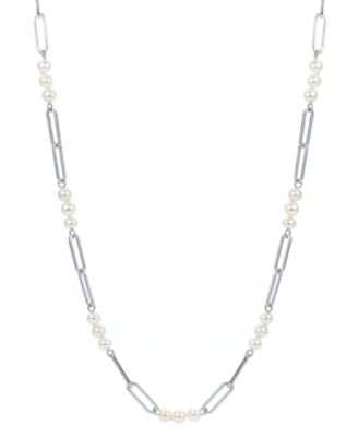 Macy's - Cultured Freshwater Pearl (4 - 4-1/2mm) Paperclip Link Statement Necklace in Sterling Silver, 18" + 1-1/2" extender