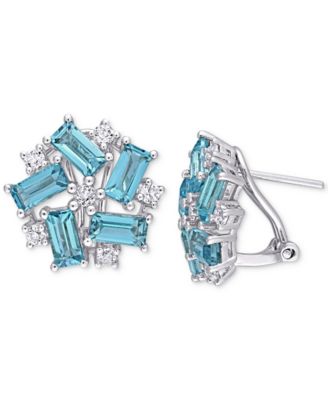 Macy's - Blue & White Topaz Cluster Stud Earrings (5-1/8 ct. t.w.) in Sterling Silver