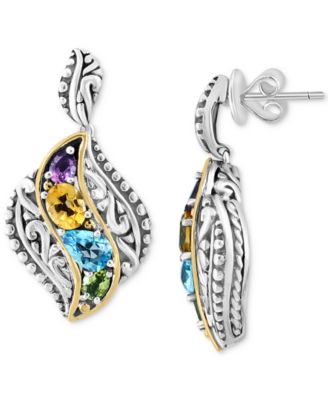 EFFY Collection - Multi-Gemstone Swirl Drop Earrings (2-1/2 ct. t.w.) in Sterling Silver & 18k Gold-Plate