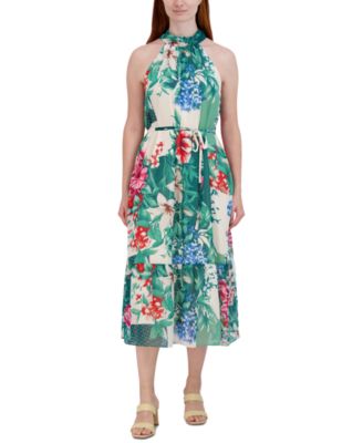 Donna Ricco - Women's Printed Mock-Neck Sleeveless Dress