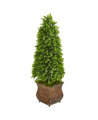 Nearly Natural - 41” Eucalyptus Cone Topiary Artificial Tree in Metal Planter (Indoor/Outdoor)