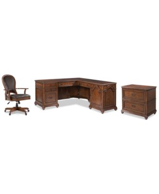 Furniture - Clinton Hill Cherry Home Office, 3-Pc. Set (L-Shaped Desk, Lateral File Cabinet & Leather Desk Chair)