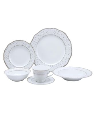 Lorren Home Trends - 24 Piece Wavy Fine China Silver Dot Dinnerware  (Service for 4)
