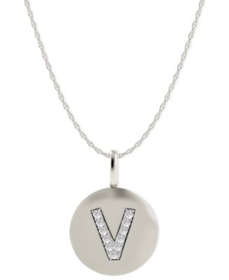 Macy's - 14k White Gold Necklace, Diamond Accent Letter V Disk Pendant