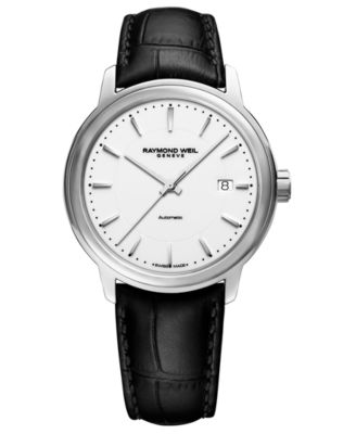 Raymond Weil - Men's Swiss Automatic Maestro Black Leather Strap Watch 40mm